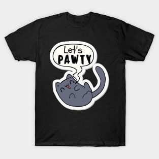 Let's Pawty Grey Cat Cartoon T-Shirt